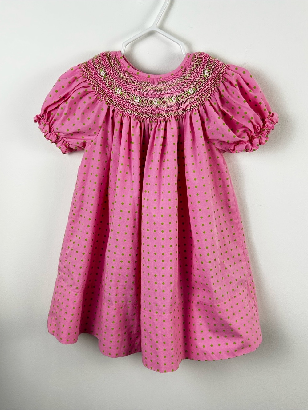 Rosalina’s Collection Smocked Pink Baby Girl Dress with Pretty Green  Flowers